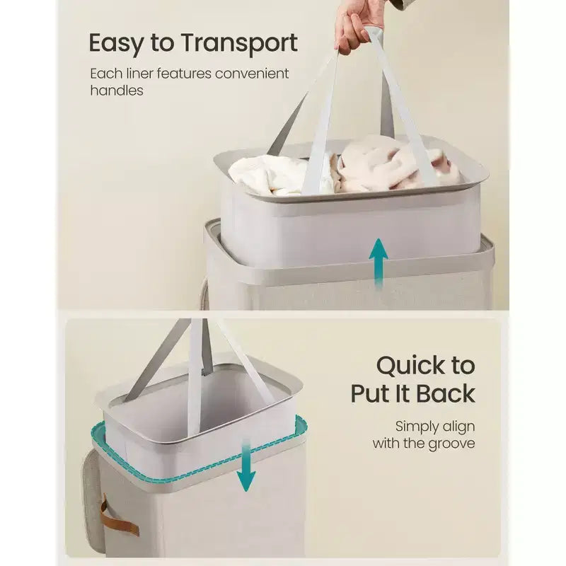 SONGMICS Laundry Basket, 26.4 Gal. Laundry Hamper, Easy Assembly, with Lid and Handles, Removable Liner, 16.5 x 12.6 x 29.5 Inches