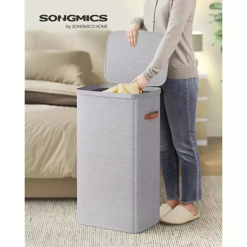 SONGMICS Laundry Basket, 26.4 Gal. Laundry Hamper, Easy Assembly, with Lid and Handles, Removable Liner, 16.5 x 12.6 x 29.5 Inches