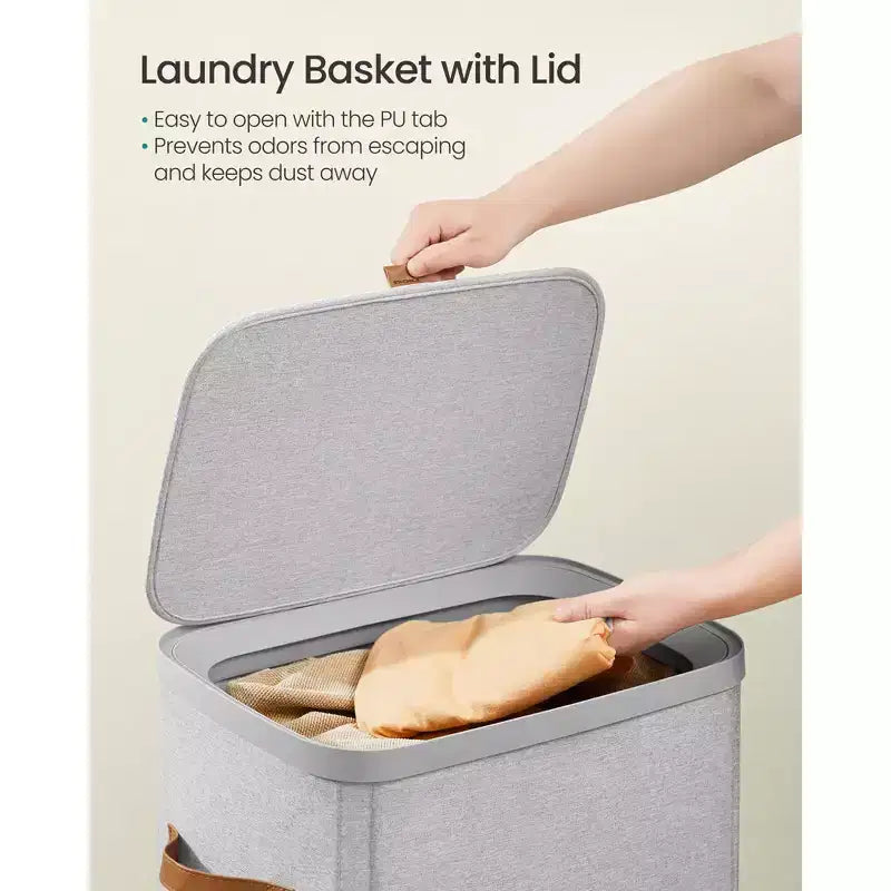 SONGMICS Laundry Basket, 26.4 Gal. Laundry Hamper, Easy Assembly, with Lid and Handles, Removable Liner, 16.5 x 12.6 x 29.5 Inches