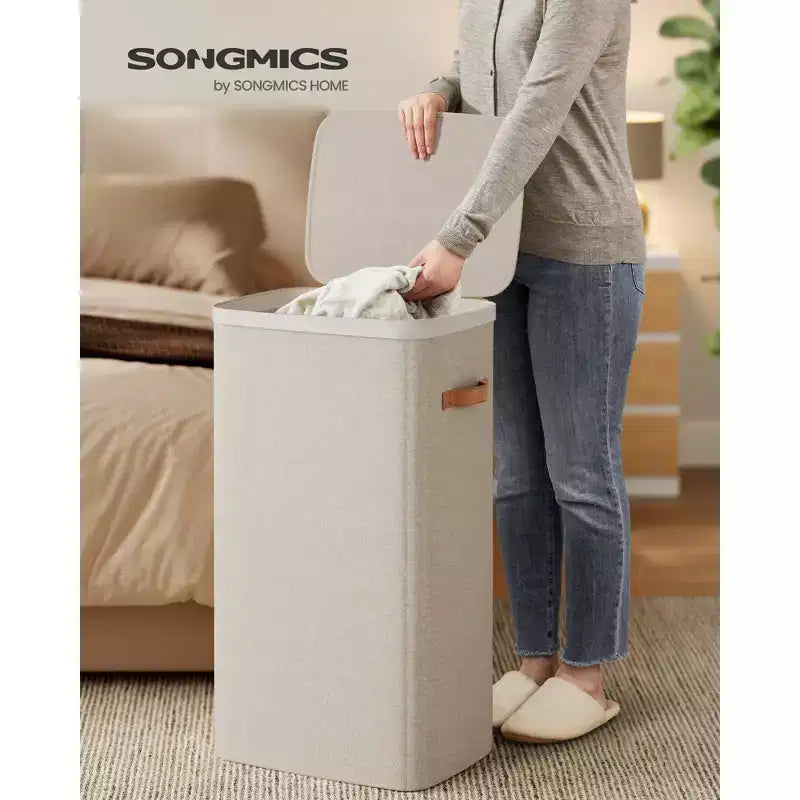 SONGMICS Laundry Basket, 26.4 Gal. Laundry Hamper, Easy Assembly, with Lid and Handles, Removable Liner, 16.5 x 12.6 x 29.5 Inches