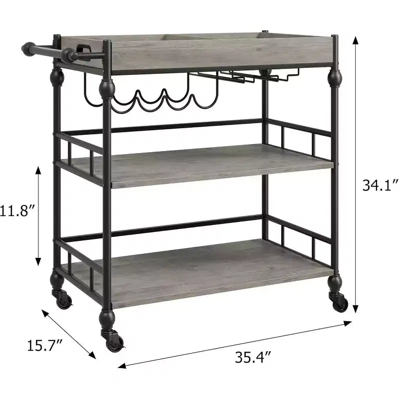 Roman Column Serving Cart, MDF & Iron Material, Retro Color, for Kitchen & Dining Area