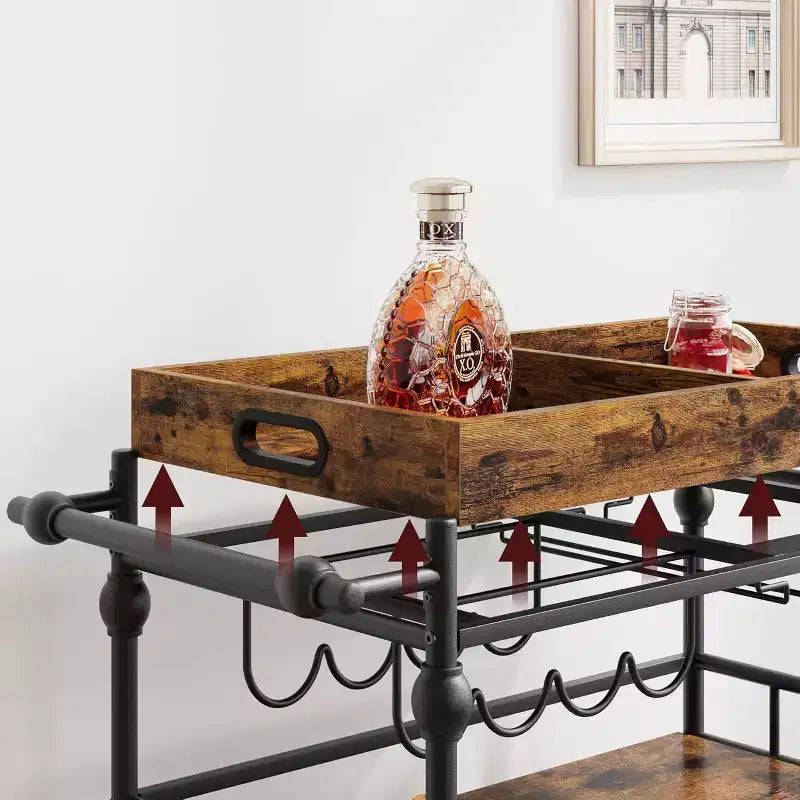 Roman Column Serving Cart, MDF & Iron Material, Retro Color, for Kitchen & Dining Area