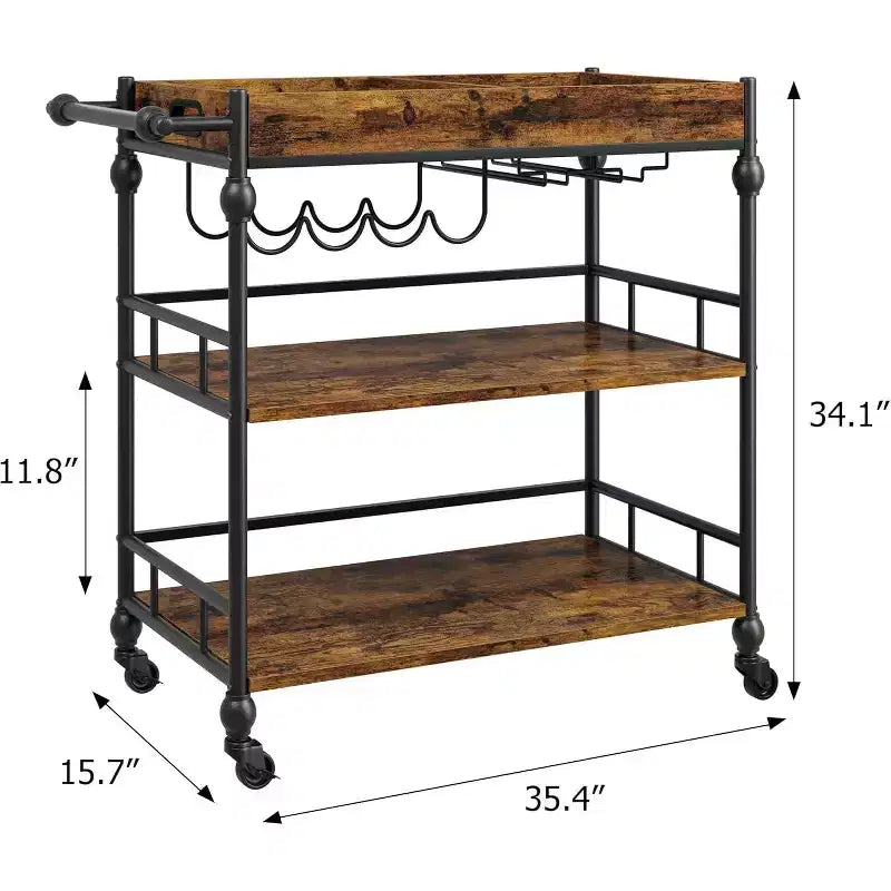 Roman Column Serving Cart, MDF & Iron Material, Retro Color, for Kitchen & Dining Area