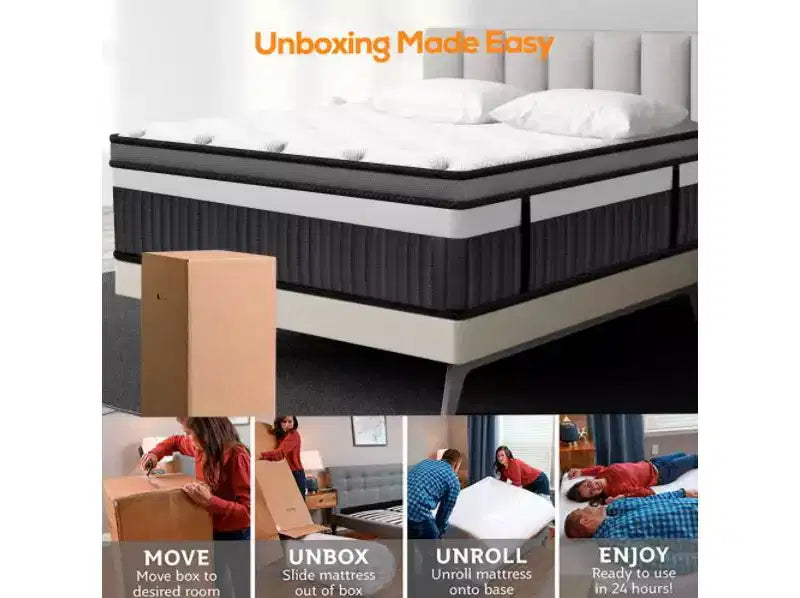 Mattress on Sale: 14 King Hybrid Mattress in a Box, Gel Memory Foam+Pocketed Coils, Cooling, Medium, Pressure Relief, Motion Isolation, CertiPUR-US