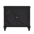 VIYET 34 Retro Mid-Century Cabinets, Black MDF Cabinet w/ Adjustable Shelf & Brass Handles, Multi-Scene Use