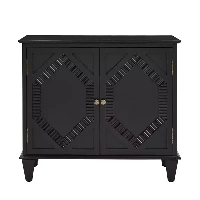 VIYET 34 Retro Mid-Century Cabinets, Black MDF Cabinet w/ Adjustable Shelf & Brass Handles, Multi-Scene Use