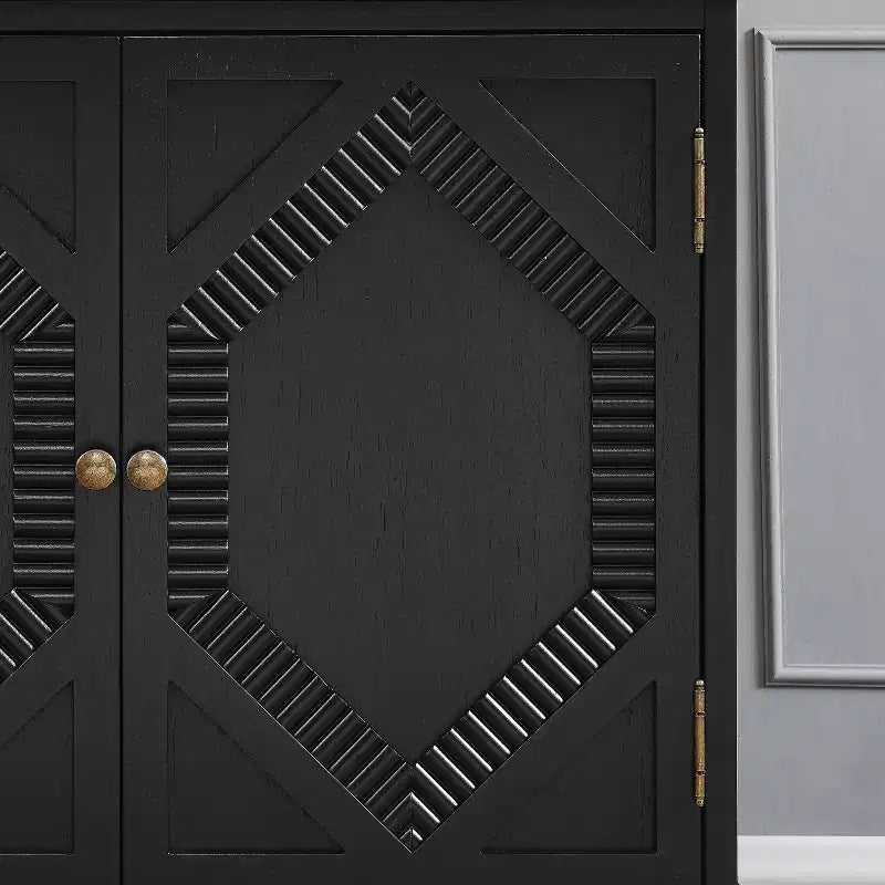 VIYET 34 Retro Mid-Century Cabinets, Black MDF Cabinet w/ Adjustable Shelf & Brass Handles, Multi-Scene Use