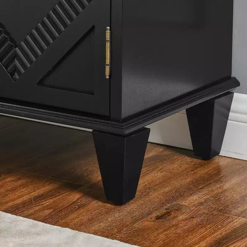 VIYET 34 Retro Mid-Century Cabinets, Black MDF Cabinet w/ Adjustable Shelf & Brass Handles, Multi-Scene Use