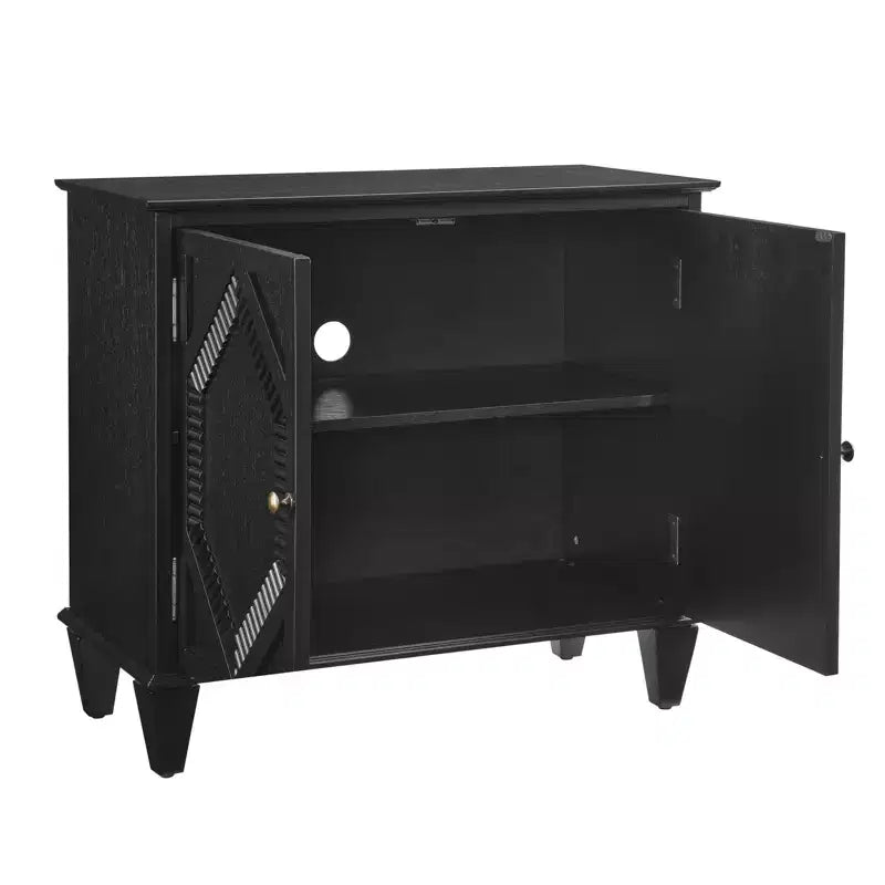 VIYET 34 Retro Mid-Century Cabinets, Black MDF Cabinet w/ Adjustable Shelf & Brass Handles, Multi-Scene Use