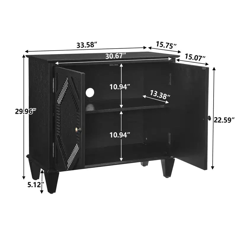 VIYET 34 Retro Mid-Century Cabinets, Black MDF Cabinet w/ Adjustable Shelf & Brass Handles, Multi-Scene Use