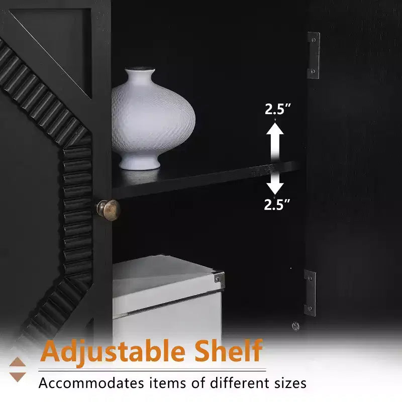 VIYET 34 Retro Mid-Century Cabinets, Black MDF Cabinet w/ Adjustable Shelf & Brass Handles, Multi-Scene Use