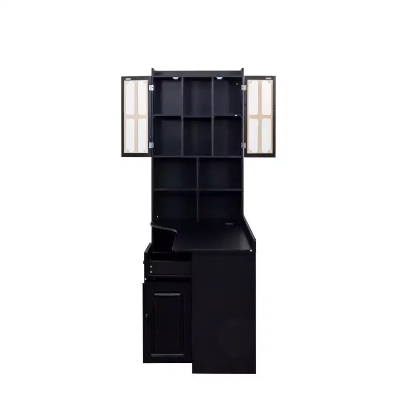 L Shaped Desk with Hutch, Corner Desk with Hutch and Drawers, Modern Computer Desk for Home Office Study Room, 2-in-1 Writing Study Table