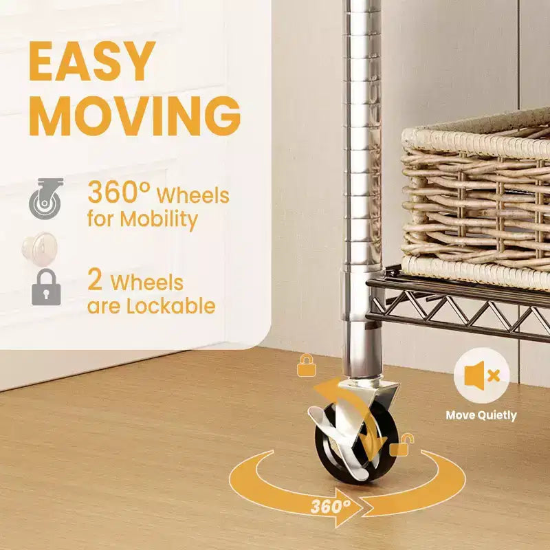 3 Tier Clothes Rack with Wheels, Heavy Duty Garment Rack with 2 Hanging Rod, Freestanding Closet Organizer for Bedroom Living Room