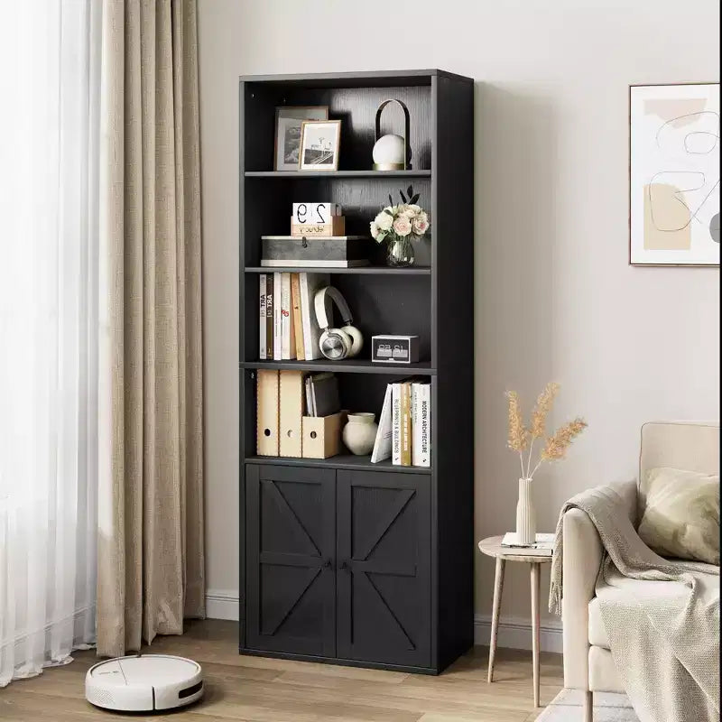 COZONY 71.4 Tall 6-Tier Bookcase with Doors  Wooden Storage Bookshelf, Floor Standing Display Storage for Office, Living Room, Bedroom, Kitchen