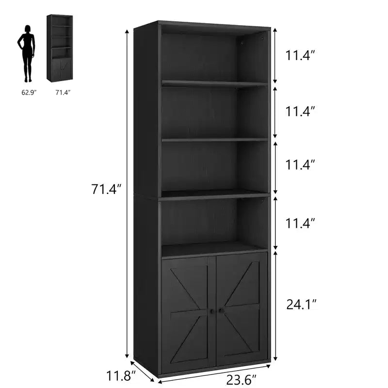 COZONY 71.4 Tall 6-Tier Bookcase with Doors  Wooden Storage Bookshelf, Floor Standing Display Storage for Office, Living Room, Bedroom, Kitchen
