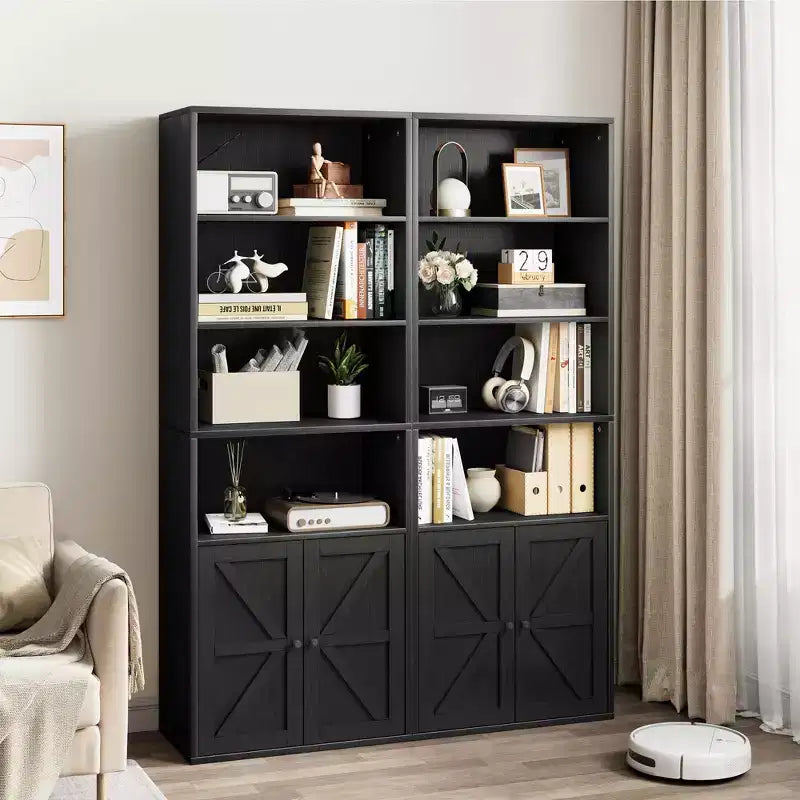 COZONY 71.4 Tall 6-Tier Bookcase with Doors  Wooden Storage Bookshelf, Floor Standing Display Storage for Office, Living Room, Bedroom, Kitchen