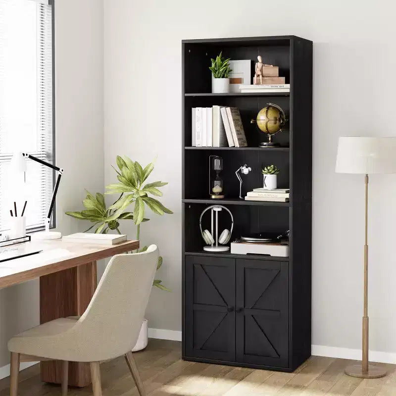 COZONY 71.4 Tall 6-Tier Bookcase with Doors  Wooden Storage Bookshelf, Floor Standing Display Storage for Office, Living Room, Bedroom, Kitchen