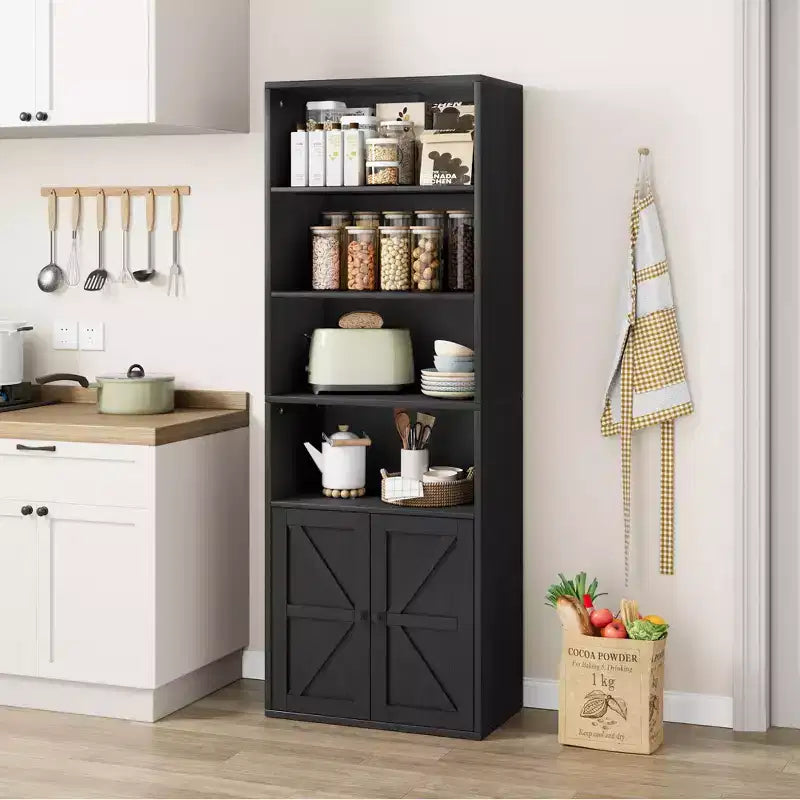 COZONY 71.4 Tall 6-Tier Bookcase with Doors  Wooden Storage Bookshelf, Floor Standing Display Storage for Office, Living Room, Bedroom, Kitchen