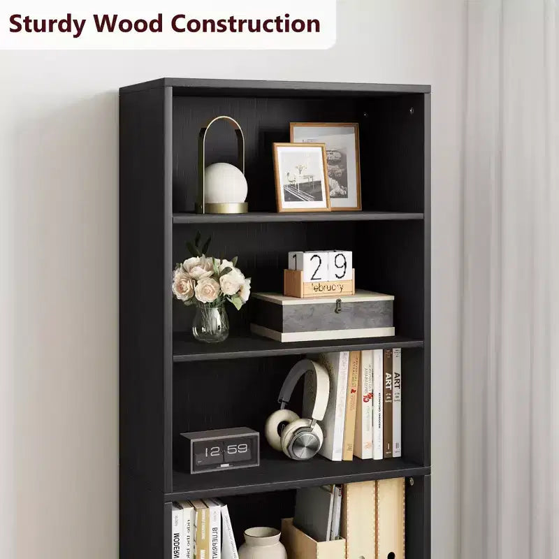 COZONY 71.4 Tall 6-Tier Bookcase with Doors  Wooden Storage Bookshelf, Floor Standing Display Storage for Office, Living Room, Bedroom, Kitchen