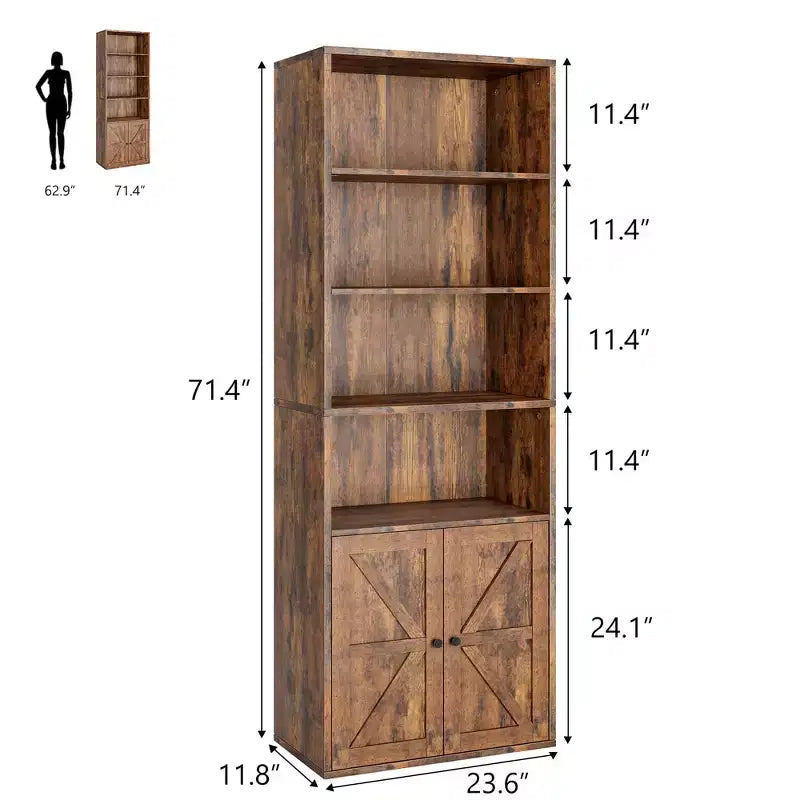 COZONY 71.4 Tall 6-Tier Bookcase with Doors  Wooden Storage Bookshelf, Floor Standing Display Storage for Office, Living Room, Bedroom, Kitchen