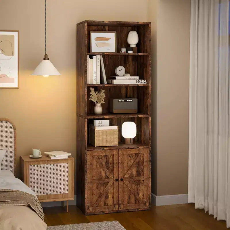 COZONY 71.4 Tall 6-Tier Bookcase with Doors  Wooden Storage Bookshelf, Floor Standing Display Storage for Office, Living Room, Bedroom, Kitchen