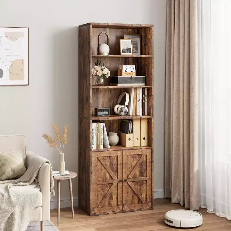 COZONY 71.4 Tall 6-Tier Bookcase with Doors  Wooden Storage Bookshelf, Floor Standing Display Storage for Office, Living Room, Bedroom, Kitchen