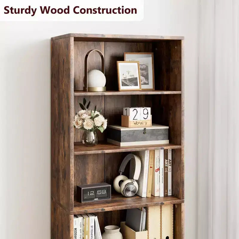 COZONY 71.4 Tall 6-Tier Bookcase with Doors  Wooden Storage Bookshelf, Floor Standing Display Storage for Office, Living Room, Bedroom, Kitchen