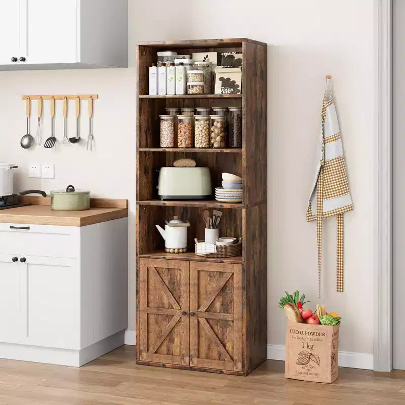 COZONY 71.4 Tall 6-Tier Bookcase with Doors  Wooden Storage Bookshelf, Floor Standing Display Storage for Office, Living Room, Bedroom, Kitchen