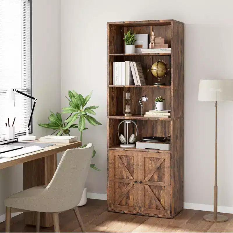 COZONY 71.4 Tall 6-Tier Bookcase with Doors  Wooden Storage Bookshelf, Floor Standing Display Storage for Office, Living Room, Bedroom, Kitchen