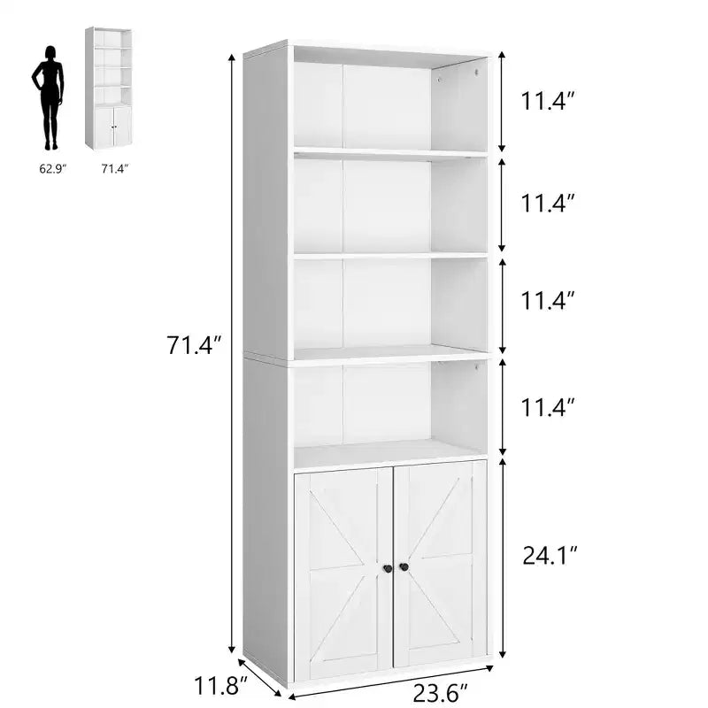 COZONY 71.4 Tall 6-Tier Bookcase with Doors  Wooden Storage Bookshelf, Floor Standing Display Storage for Office, Living Room, Bedroom, Kitchen