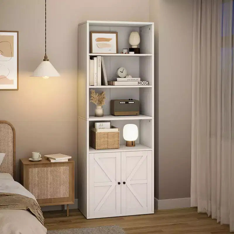 COZONY 71.4 Tall 6-Tier Bookcase with Doors  Wooden Storage Bookshelf, Floor Standing Display Storage for Office, Living Room, Bedroom, Kitchen