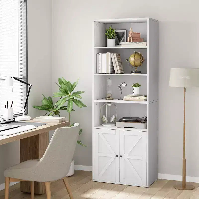 COZONY 71.4 Tall 6-Tier Bookcase with Doors  Wooden Storage Bookshelf, Floor Standing Display Storage for Office, Living Room, Bedroom, Kitchen