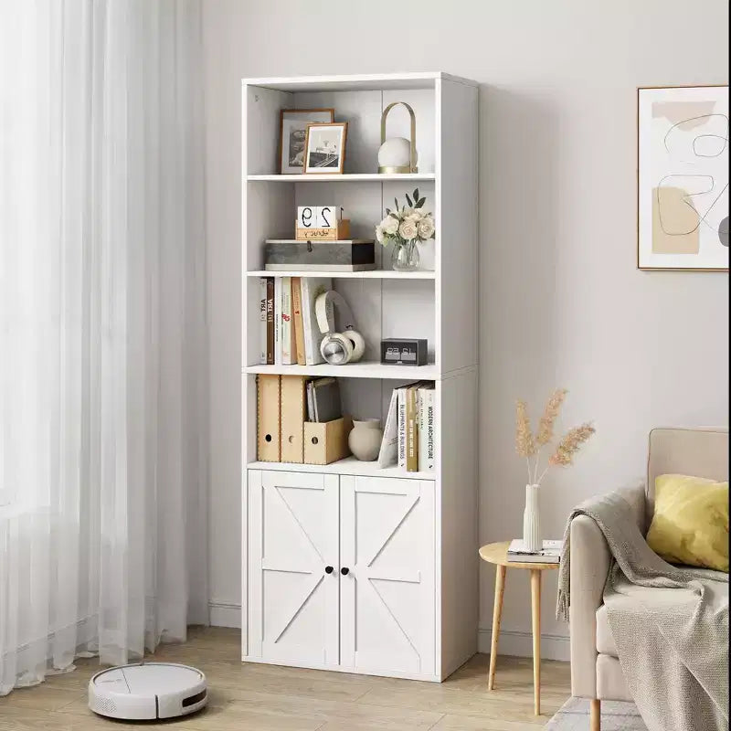 COZONY 71.4 Tall 6-Tier Bookcase with Doors  Wooden Storage Bookshelf, Floor Standing Display Storage for Office, Living Room, Bedroom, Kitchen