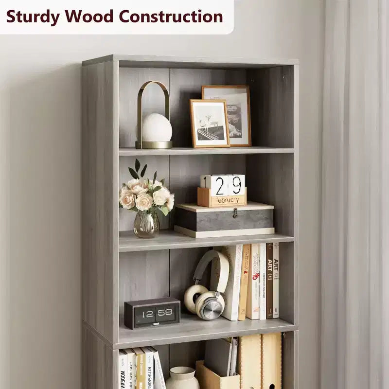 COZONY 71.4 Tall 6-Tier Bookcase with Doors  Wooden Storage Bookshelf, Floor Standing Display Storage for Office, Living Room, Bedroom, Kitchen