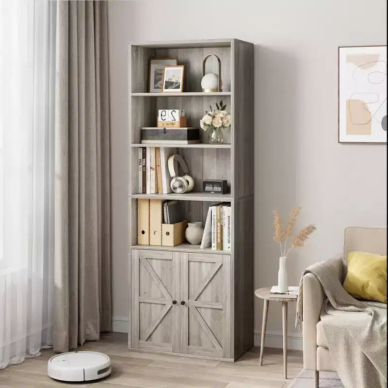 COZONY 71.4 Tall 6-Tier Bookcase with Doors  Wooden Storage Bookshelf, Floor Standing Display Storage for Office, Living Room, Bedroom, Kitchen