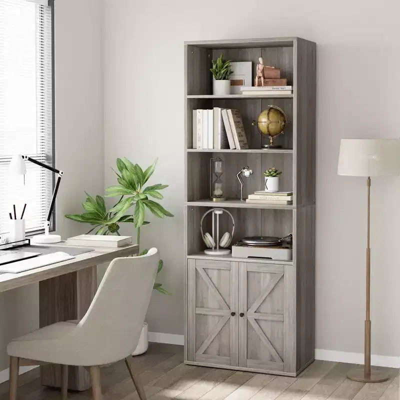 COZONY 71.4 Tall 6-Tier Bookcase with Doors  Wooden Storage Bookshelf, Floor Standing Display Storage for Office, Living Room, Bedroom, Kitchen