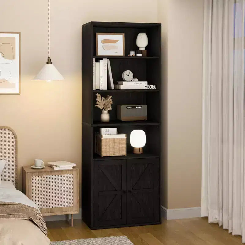 COZONY 71.4 Tall 6-Tier Bookcase with Doors  Wooden Storage Bookshelf, Floor Standing Display Storage for Office, Living Room, Bedroom, Kitchen