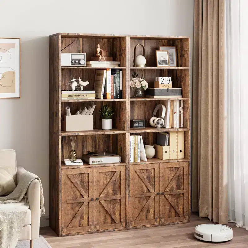 COZONY 71.4 Tall 6-Tier Bookcase with Doors  Wooden Storage Bookshelf, Floor Standing Display Storage for Office, Living Room, Bedroom, Kitchen