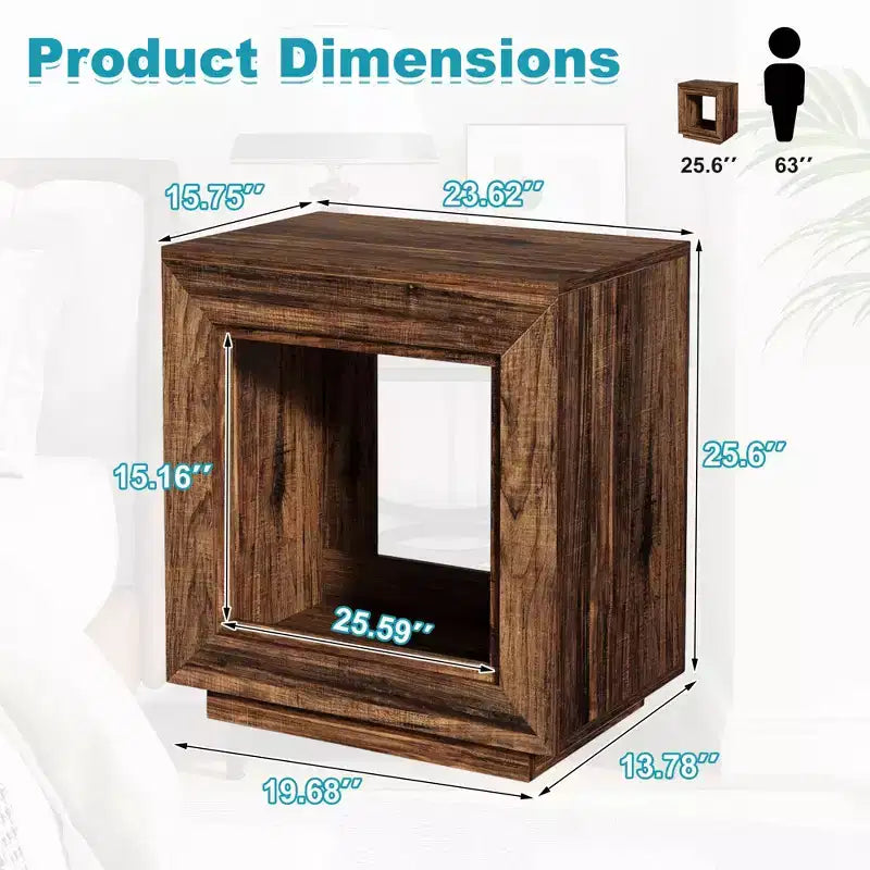 TUYOHW Rustic Walnut Finish Wood End Table,Heavy-Duty Nightstand with Ample Storage,Bedroom & Living Room Side Table