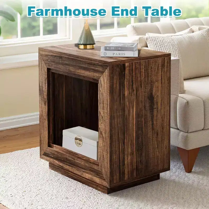 TUYOHW Rustic Walnut Finish Wood End Table,Heavy-Duty Nightstand with Ample Storage,Bedroom & Living Room Side Table