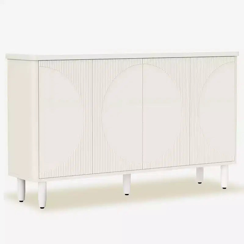 TUYOHW Modern White Sideboard Buffet Cabinet,Semicircle Design 4-Tier Storage with Anti-Tip Device for Living Room & Kitchen