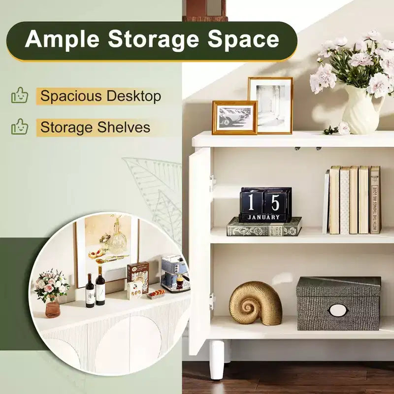 TUYOHW Modern White Sideboard Buffet Cabinet,Semicircle Design 4-Tier Storage with Anti-Tip Device for Living Room & Kitchen