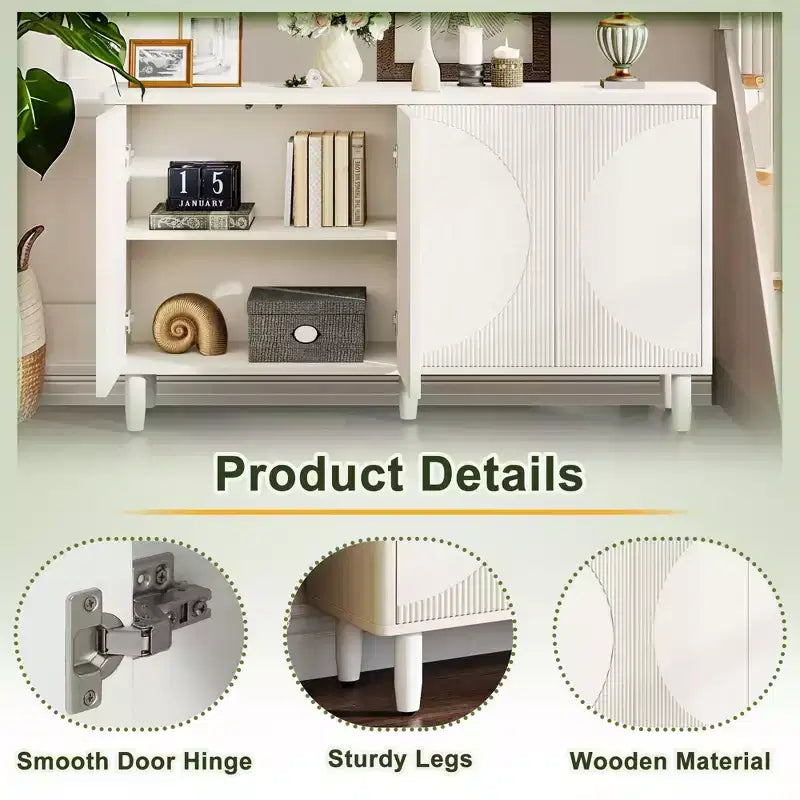 TUYOHW Modern White Sideboard Buffet Cabinet,Semicircle Design 4-Tier Storage with Anti-Tip Device for Living Room & Kitchen