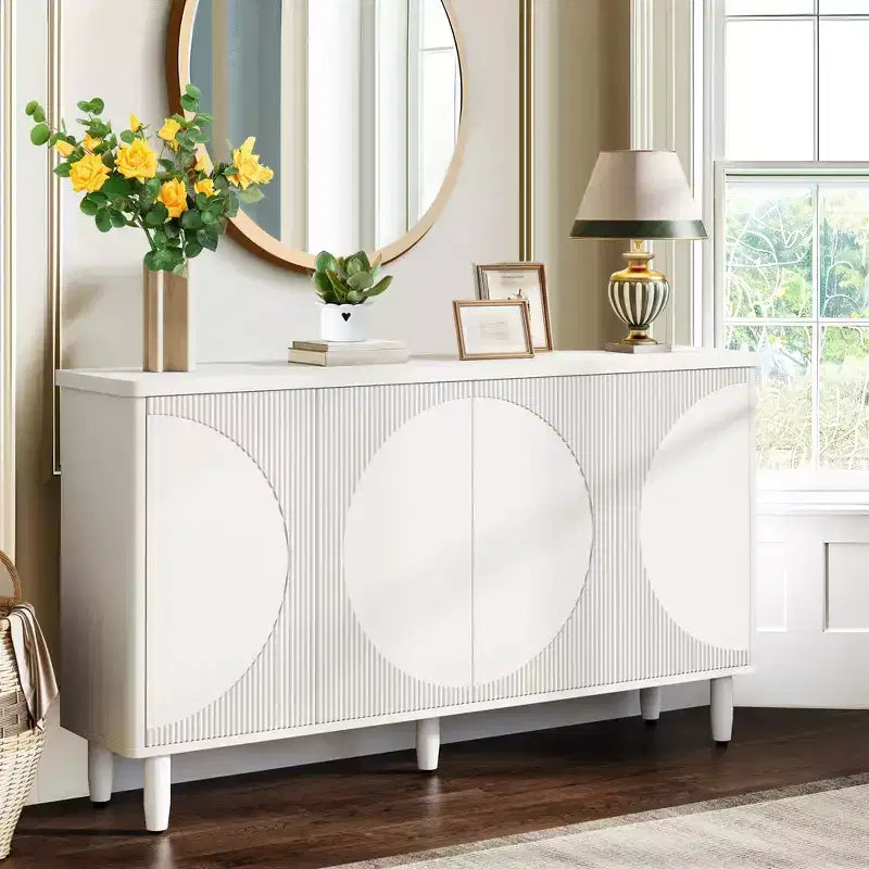 TUYOHW Modern White Sideboard Buffet Cabinet,Semicircle Design 4-Tier Storage with Anti-Tip Device for Living Room & Kitchen