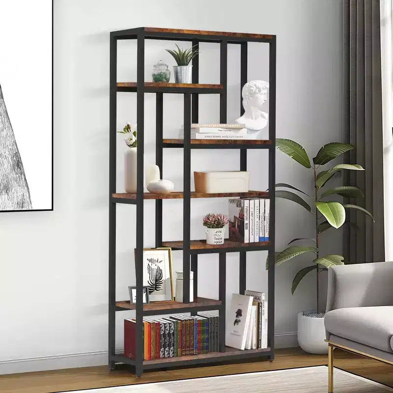 TUYOHW 79 Tall 7-Tier Bookcase,Large Open Shelf Display Unit with 10 Compartments - Modern Floor Standing Bookshelf for Living Room,Office,Brown