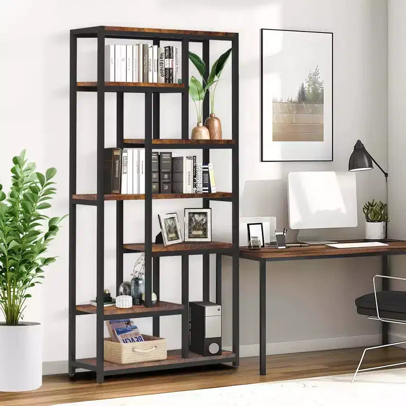 TUYOHW 79 Tall 7-Tier Bookcase,Large Open Shelf Display Unit with 10 Compartments - Modern Floor Standing Bookshelf for Living Room,Office,Brown