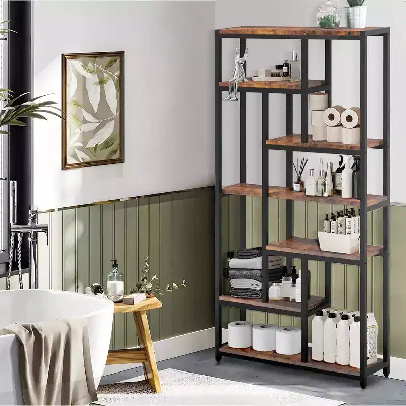 TUYOHW 79 Tall 7-Tier Bookcase,Large Open Shelf Display Unit with 10 Compartments - Modern Floor Standing Bookshelf for Living Room,Office,Brown