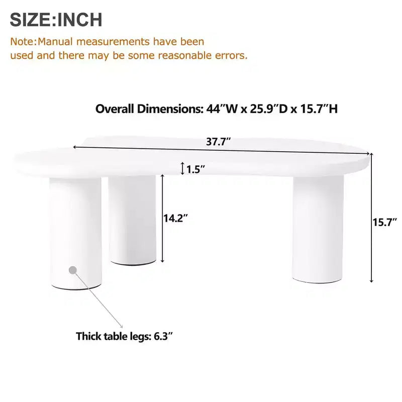 Cloud Shaped Coffee Table with 3 Legs, Modern Irregular Center Table for Living Room Bedroom Small Spaces
