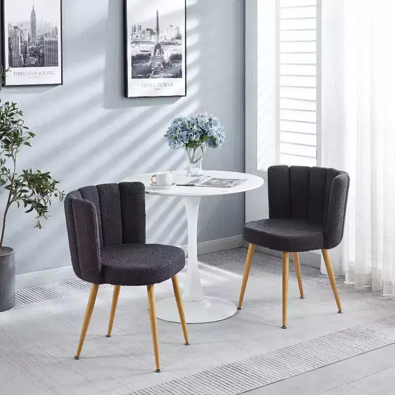 Set of 2 Upholstered Dining Chairs, Ergonomic Accent Chairs with Metal Legs for Living Room Dining Room