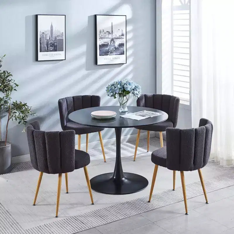 Set of 2 Upholstered Dining Chairs, Ergonomic Accent Chairs with Metal Legs for Living Room Dining Room